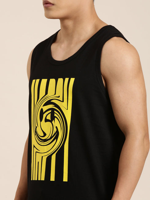 Black Printed Crew Neck Tank Top