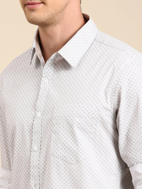 White Printed Full Sleeves Shirt