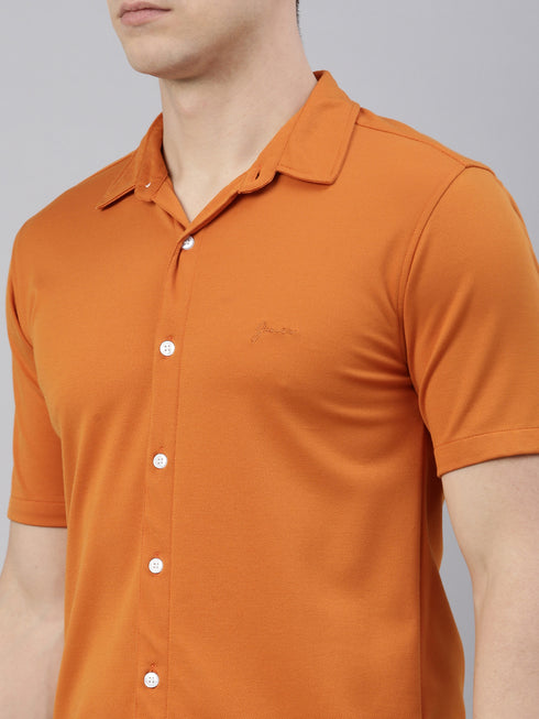 Orange Solid Tencel Stretch Knit Shirt
