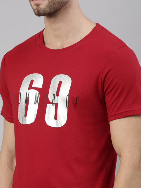 Red Printed Crew Neck Tshirt