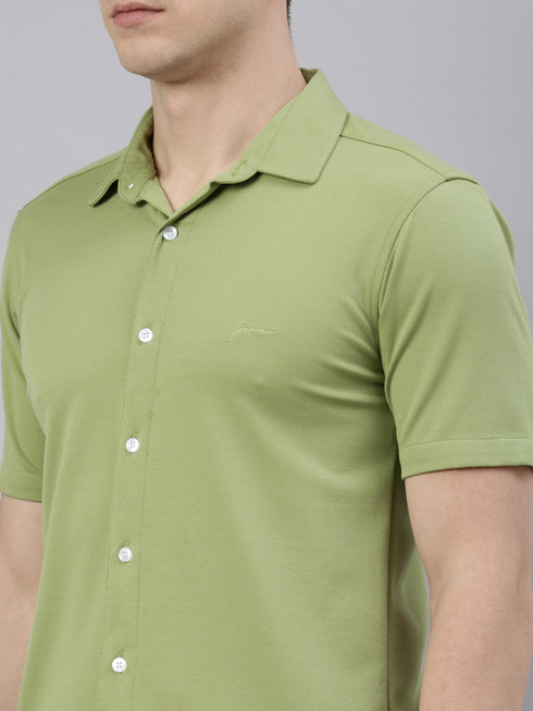 Light Green Solid Tencel Stretch Knit Shirt