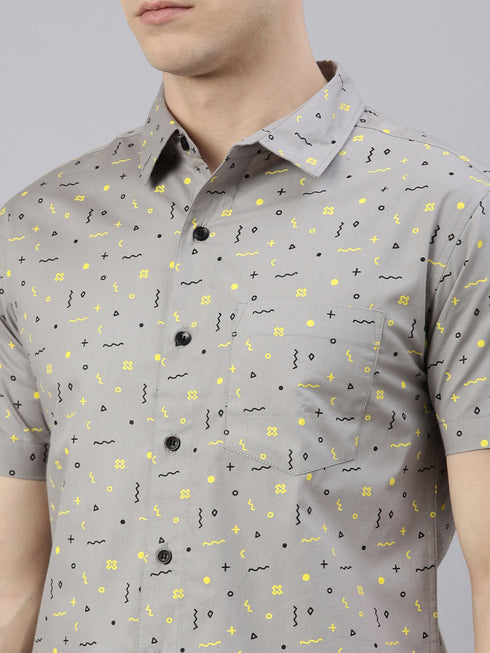 Grey Printed Short Sleeves Shirt