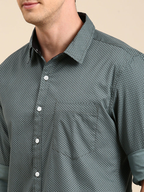 Green Printed Full Sleeves Shirt