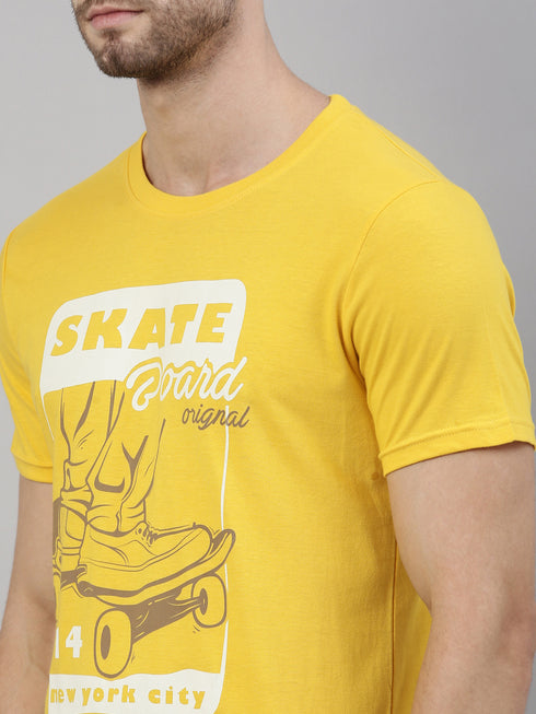 Yellow Printed Crew Neck Tshirt