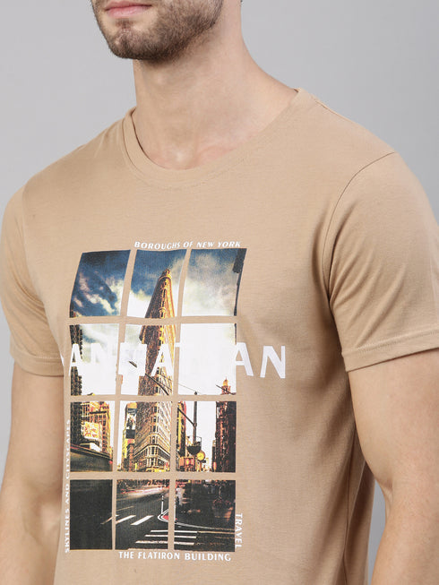 Brown Printed Crew Neck Tshirt
