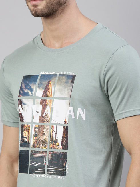 Green Printed Crew Neck Tshirt