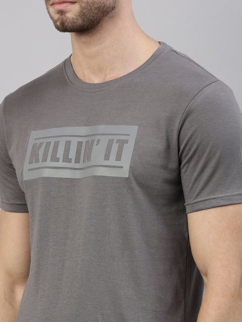 Grey Printed Crew Neck Tshirt