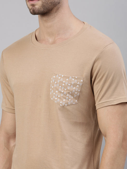 Brown Printed Crew Neck Tshirt