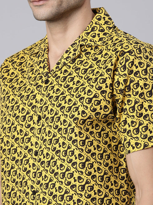 Yellow Printed Short Sleeves Shirt