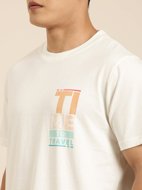 White Printed Oversized Crew Neck T-shirt