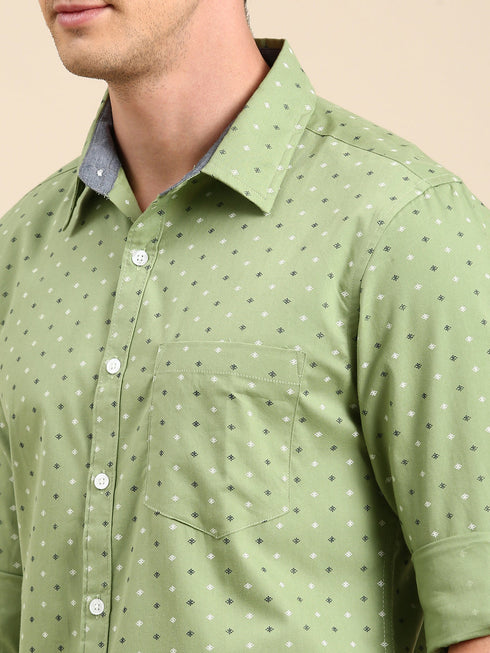 Green Printed Full Sleeves Shirt
