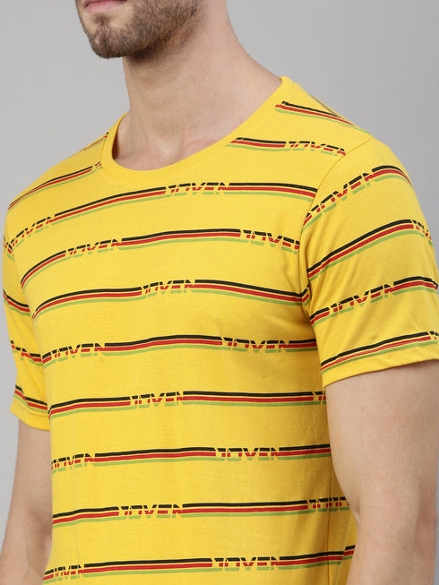 Yellow Printed Crew Neck Tshirt