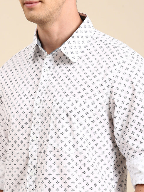 White Printed Full Sleeves Shirt