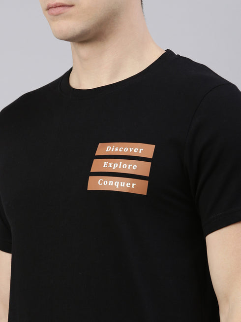 Black Printed Crew Neck Tshirt
