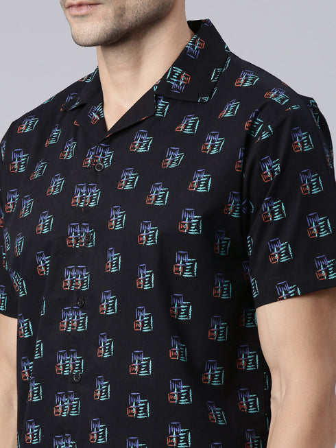 Black Printed Short Sleeves Shirt