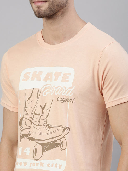 Peach Printed Crew Neck Tshirt