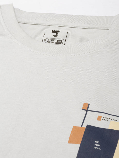 Grey Printed Crew Neck Tshirt