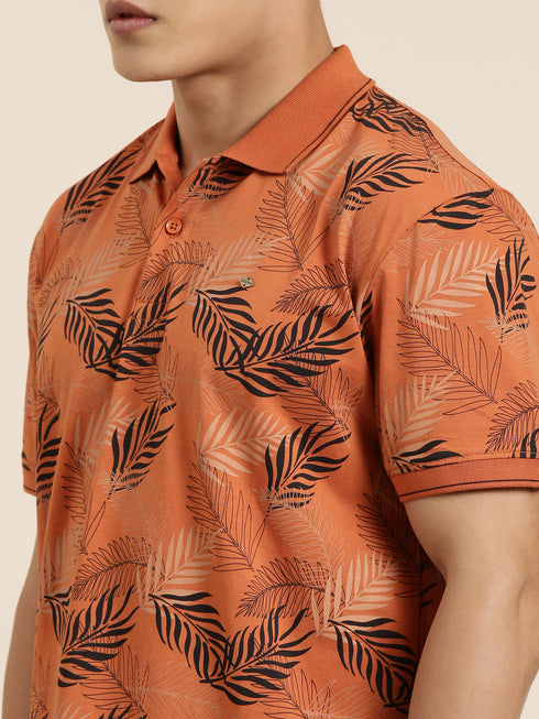 Orange Printed Polo T-shirt