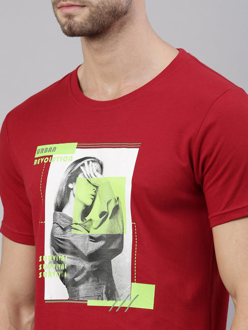 Red Printed Crew Neck Tshirt