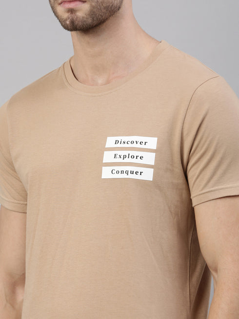 Brown Printed Crew Neck Tshirt