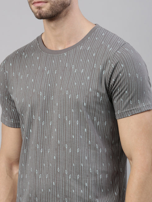 Grey Printed Crew Neck Tshirt