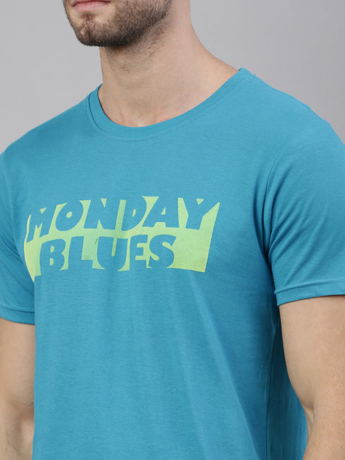 Blue Printed Crew Neck Tshirt