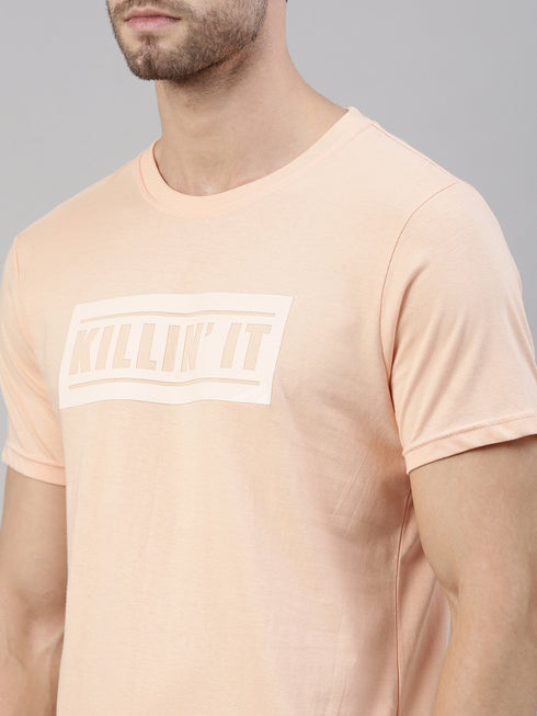 Peach Printed Crew Neck Tshirt