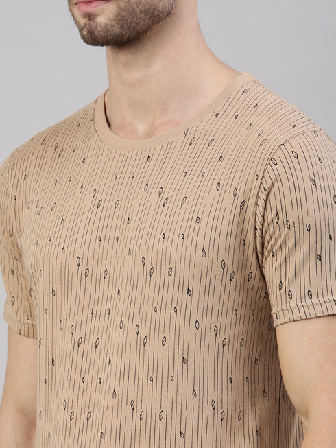 Brown Printed Crew Neck Tshirt