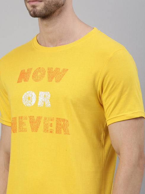 Yellow Printed Crew Neck Tshirt