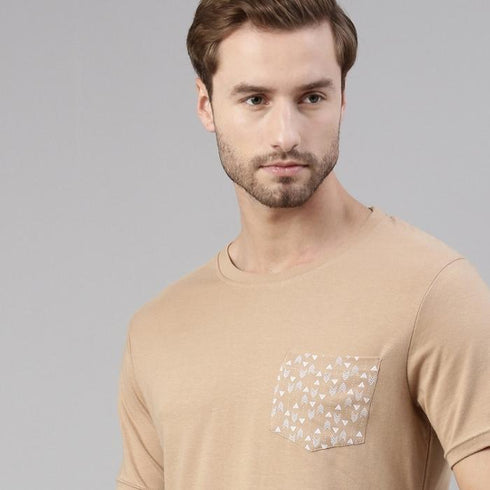 Brown Printed Crew Neck Tshirt