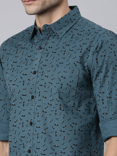 Grey Printed Pure Cotton Full Sleeve Casual Shirt