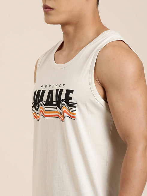 White Printed Crew Neck Tank Top