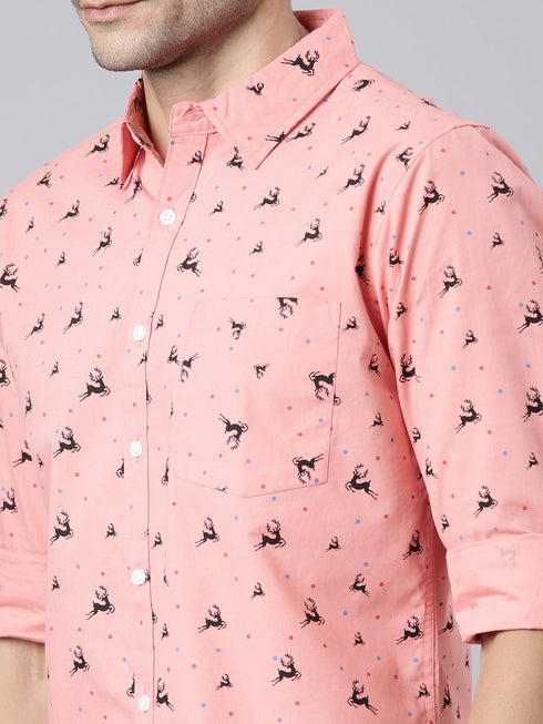 Peach Printed Full Sleeves Shirt