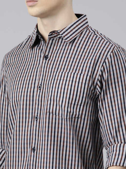 Grey Striped Full Sleeves Shirt