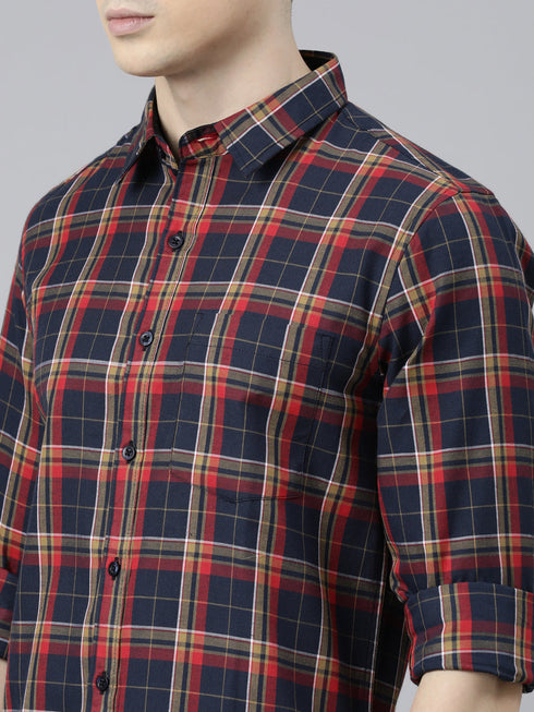 Navy Blue Checks Full Sleeves Shirt