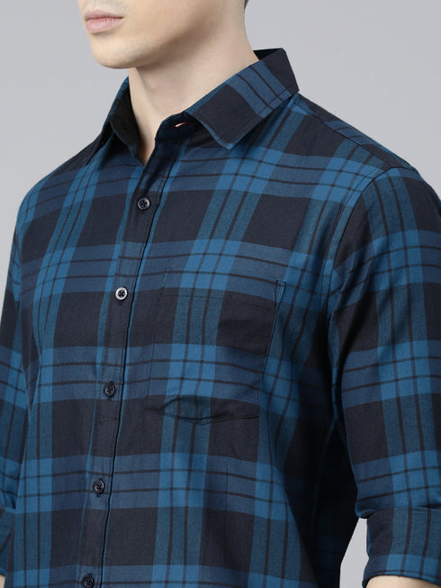 Navy Blue Checks Full Sleeves Shirt