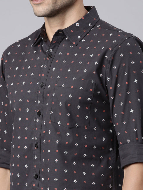 Grey Printed Full Sleeves Shirt
