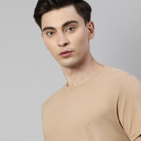 Plain Beige Short-Sleeved T-Shirt.