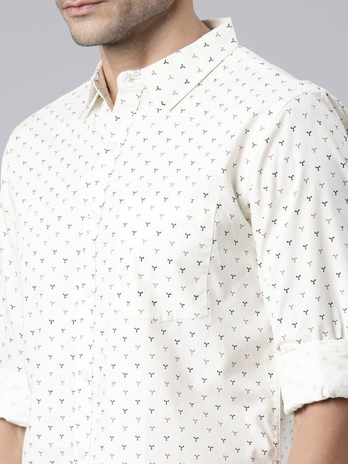 White Printed Full Sleeves Shirt