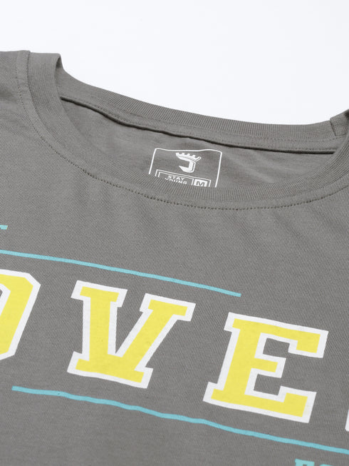 Grey Printed Crew Neck Tshirt