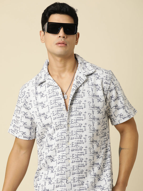 JOVEN Men Printed Casual Navy Oversized Half Sleeve Shirt